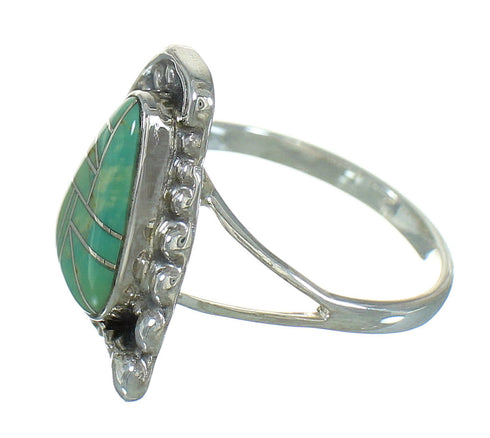 Silver Turquoise Inlay Southwestern Flower Ring Size 8-1/2 AX89153